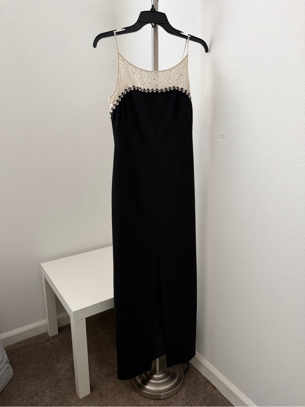 Classic Black Maxi Dress with Cream Lace Yoke
